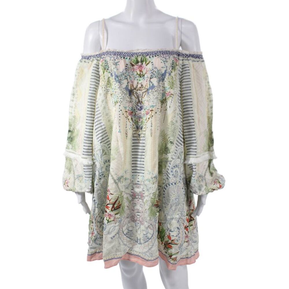 Camilla Womens Shift Dress Multicolor Floral Off Shoulder Long Sleeve Size M - Picture 1 of 7